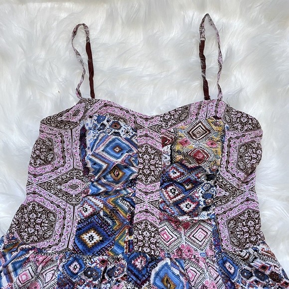 Hem & Thread Boho Mini Dress Smocked Back Size Large Lined Paisley Sundress - Picture 3 of 14